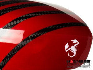 FIAT 500 Mirror Covers - Carbon Fiber - Red & Green Racing Stripe w/ White Scorpion